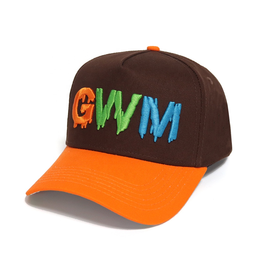 Two Tone Brown and Orange Baseball Cap with Colorful 3D GWM Letter Embroidery
