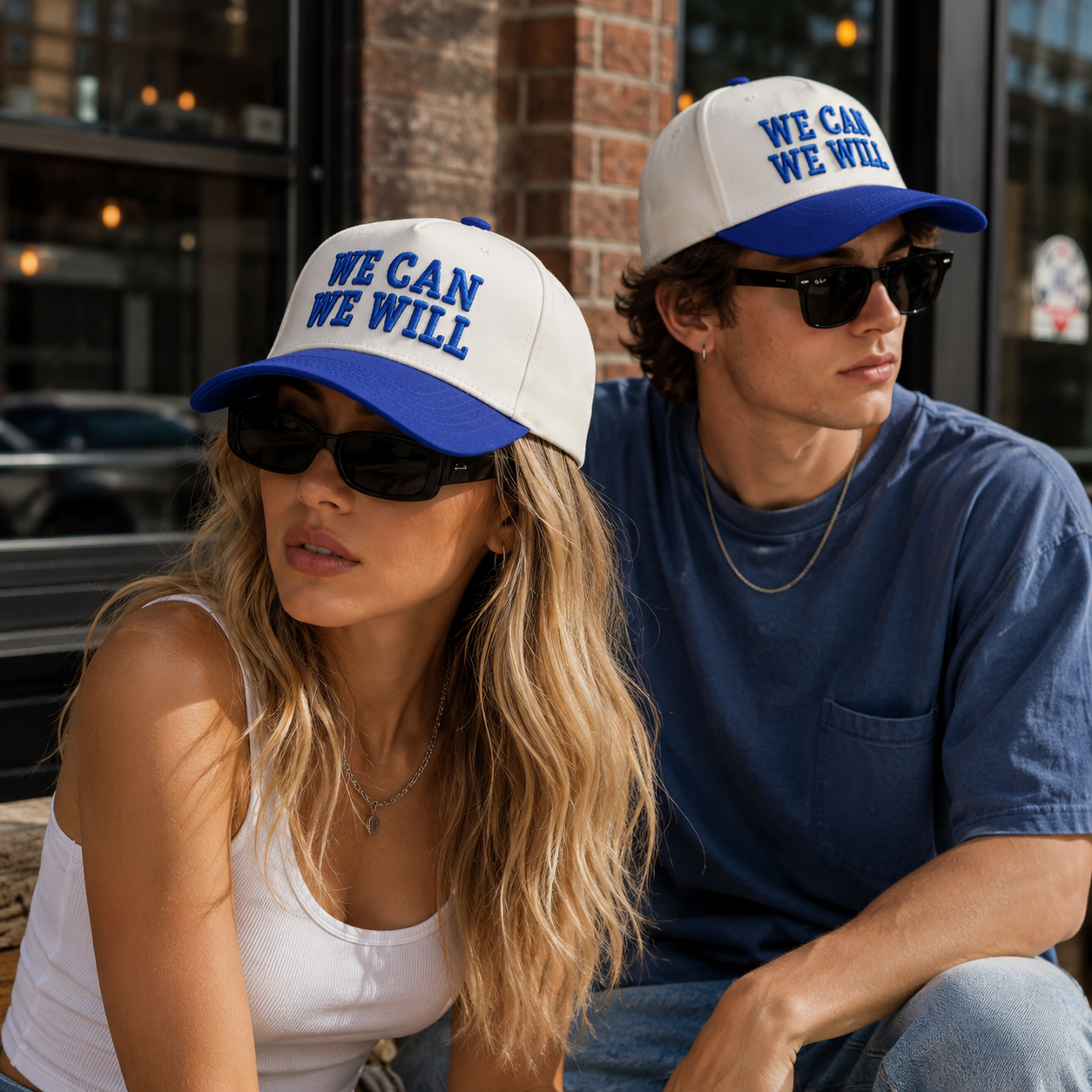 WE CAN WE WILL White Blue 3D Embroidered Baseball Cap