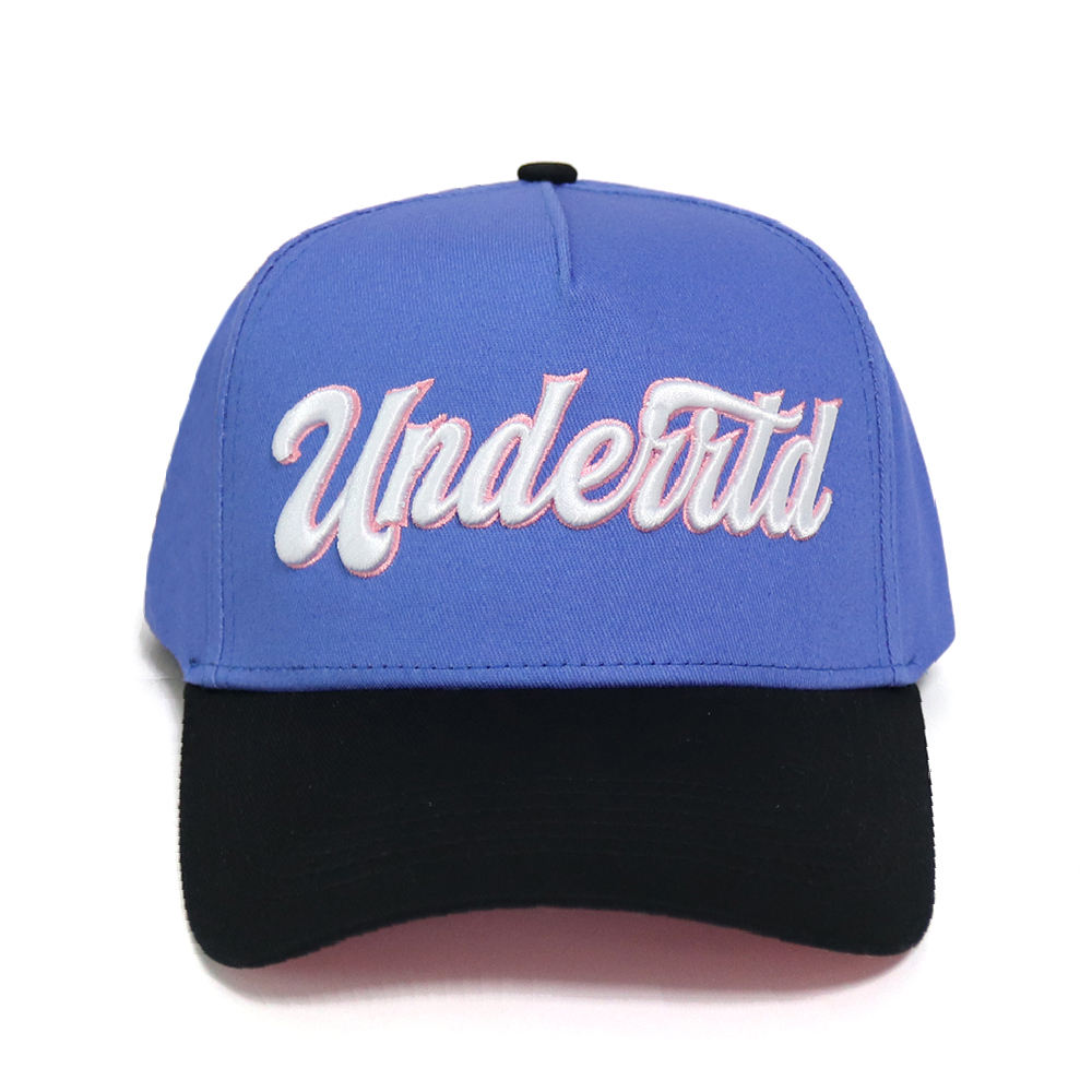 Two Tone 3D Embroidered Script Logo Cotton Twill 5 Panel Baseball Cap