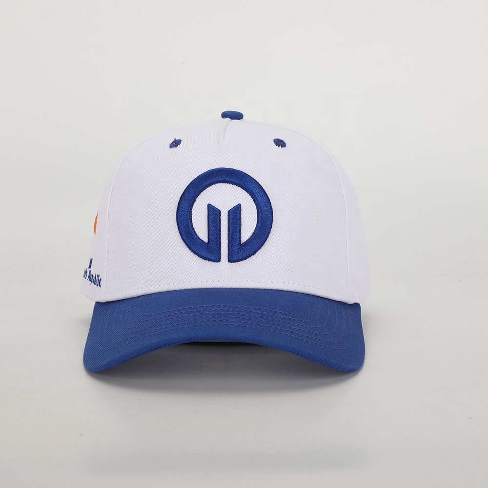 White and Royal Blue Monogram 3D Embroidered 5-Panel Cap