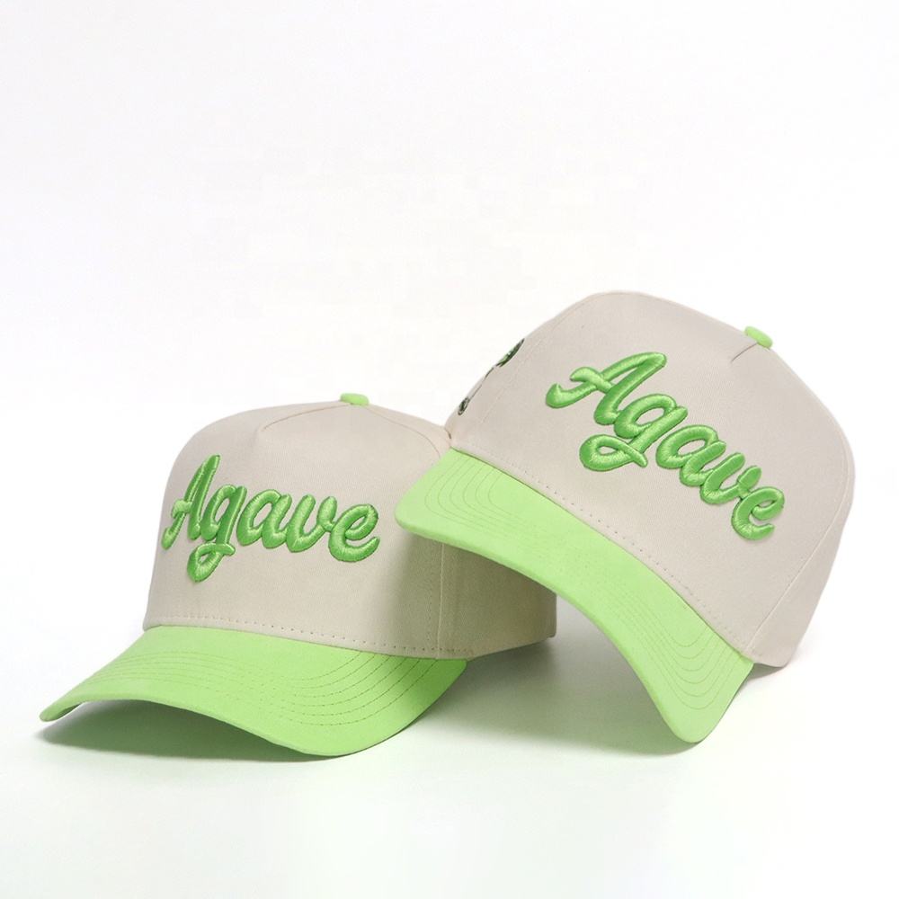 Agave 3D Embroidered Two Tone Cotton Twill 5 Panel Baseball Cap