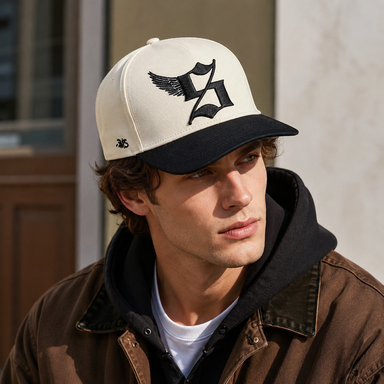 Cream and Black Two-Tone Embroidered Baseball Cap