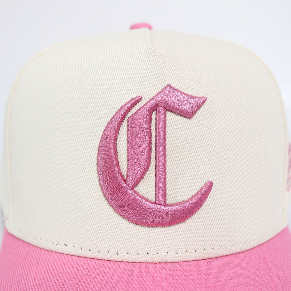 Two-Tone Pink Brim Embroidered Baseball Cap – Cream Crown Streetwear Hat