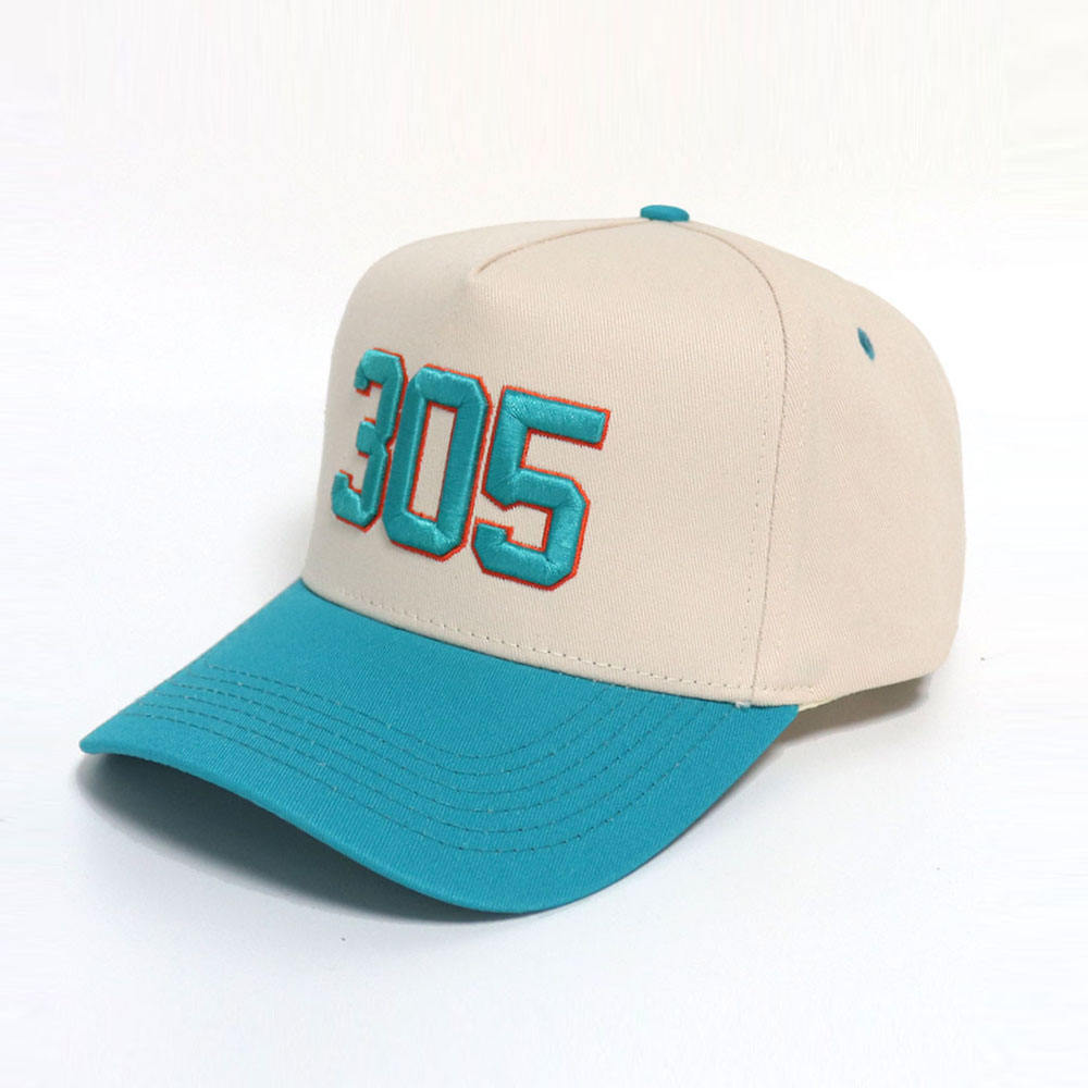 Beige and Teal 305 Embroidered Two Tone Baseball Cap