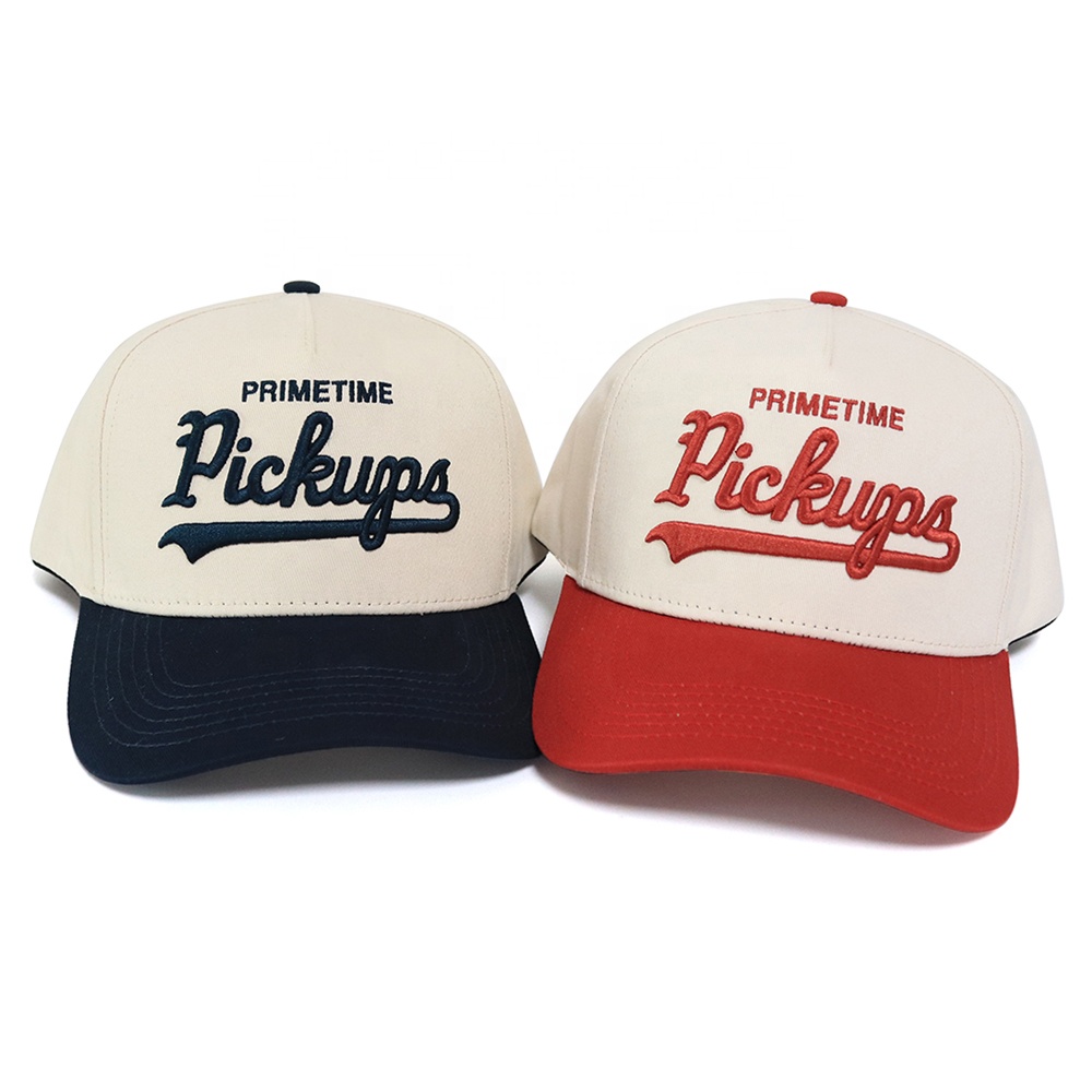 Vintage Two Tone Embroidered Logo Five Panel Cotton Twill Baseball Cap