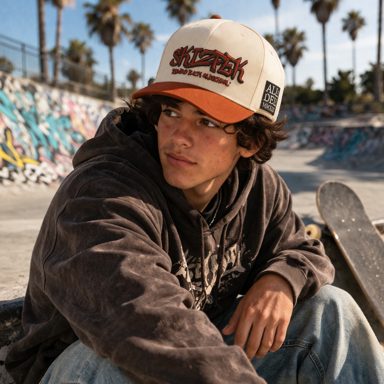 Skiztek Two Tone Cotton Twill Baseball Cap with Graffiti Style Embroidery
