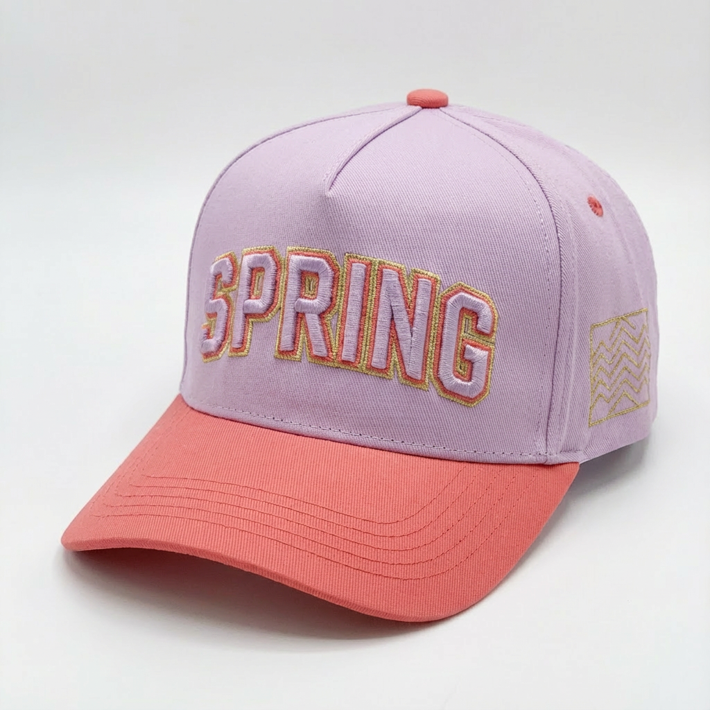 Mint Green and Navy Five-Panel Cotton Twill Cap with 3D SPRING Embroidery