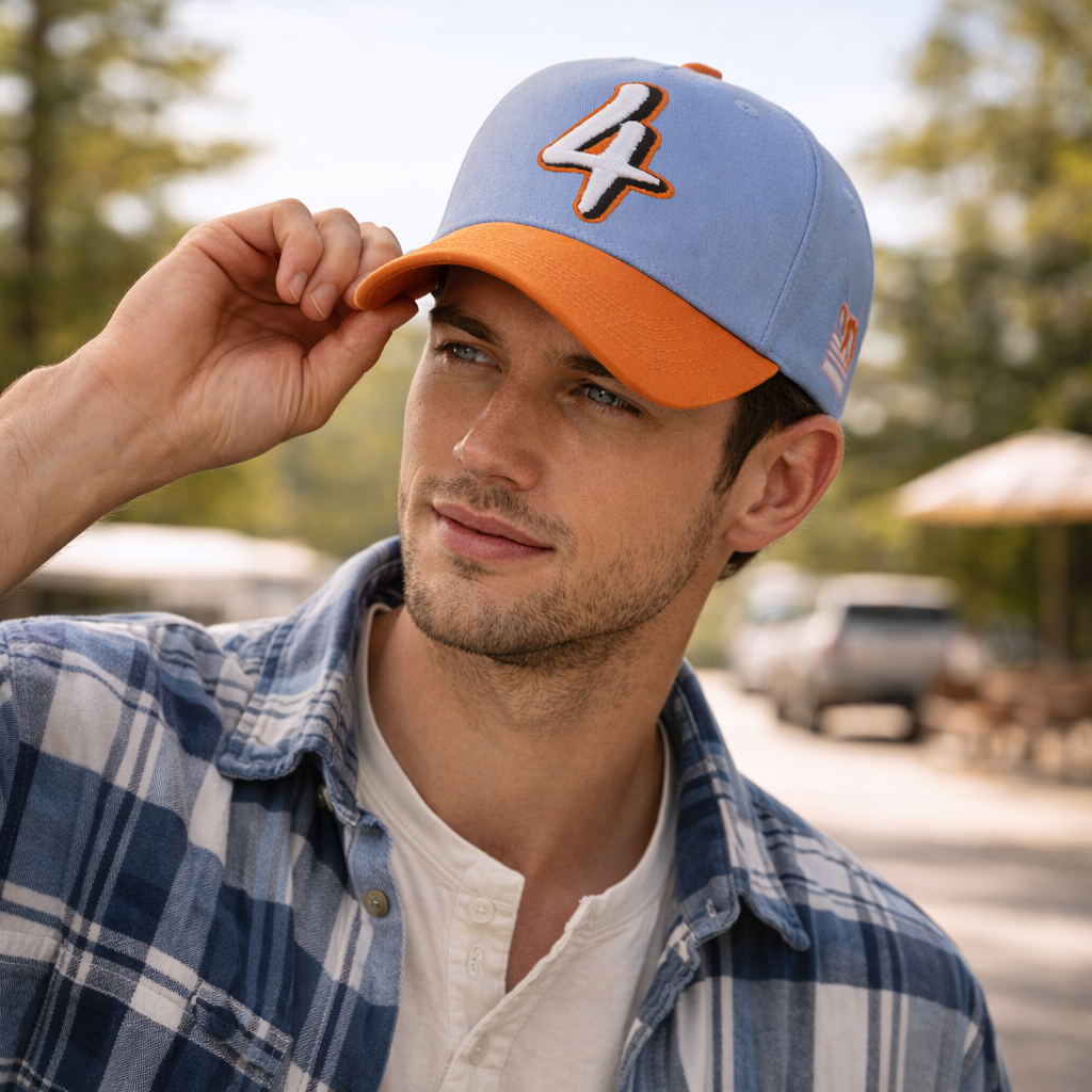 Light Blue and Orange Number 4 Embroidered Baseball Cap Adjustable Casual Hat