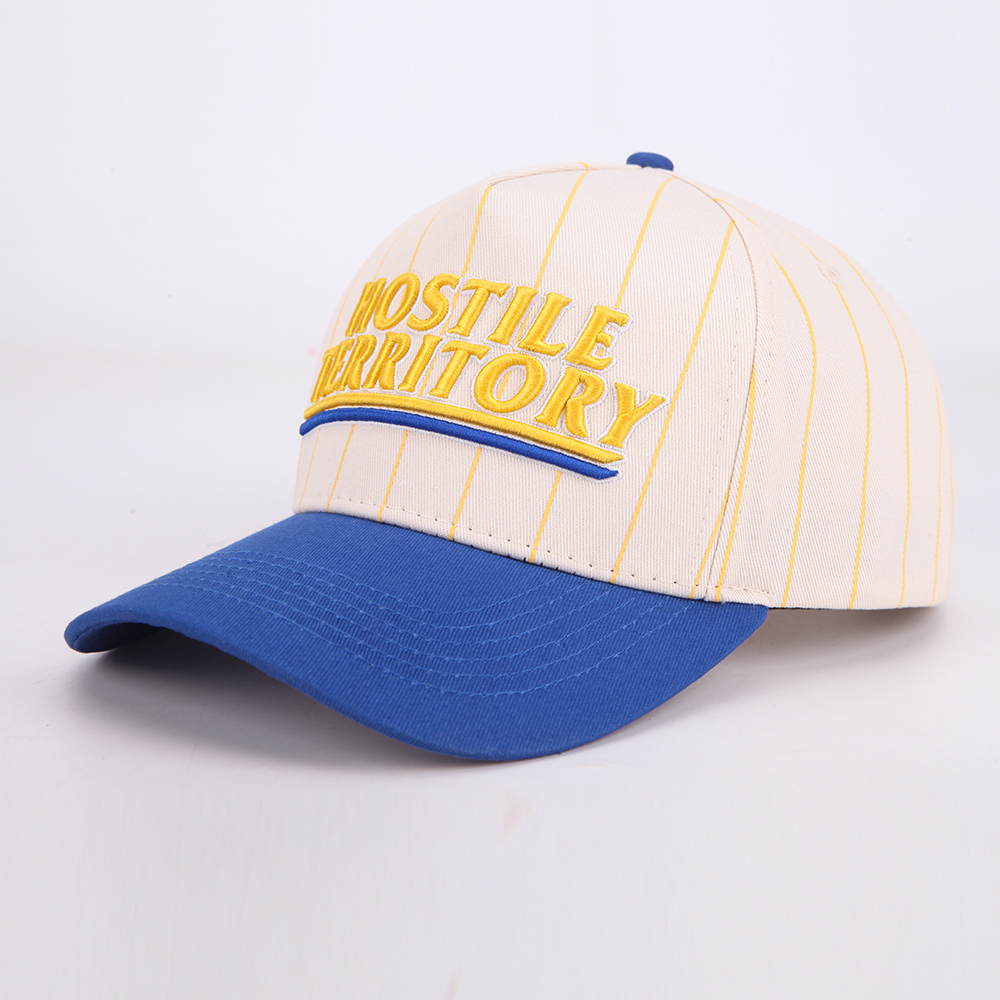 White and Blue Two Tone Embroidered Baseball Cap with Slogan Design Adjustable Cotton Twill Hat