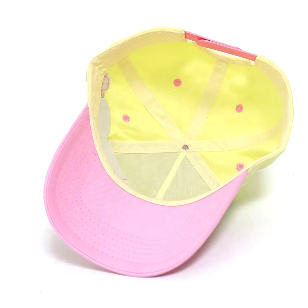 Pastel Yellow and Pink 3D Logo Embroidered Cotton Twill Baseball Cap