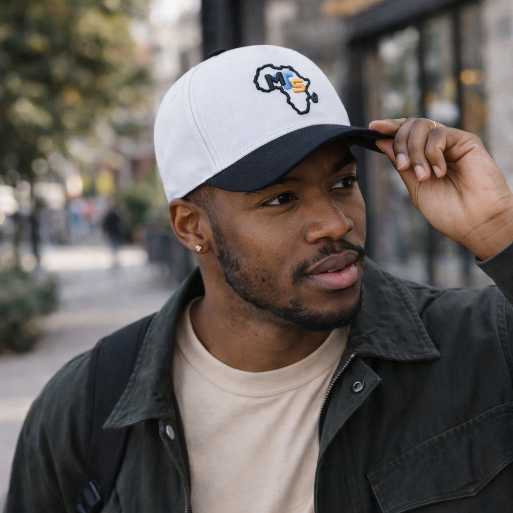 Africa Outline Logo White Black Baseball Cap Embroidered Cotton Twill Hat