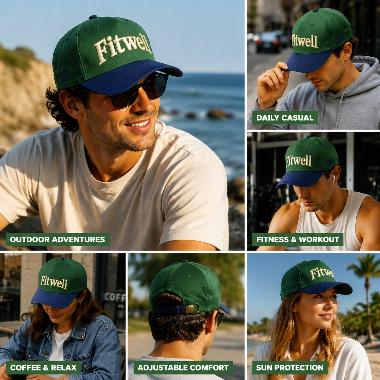 Green Navy TRAILBLAZER Embroidered Baseball Cap – Two-Tone Vintage Streetwear Hat