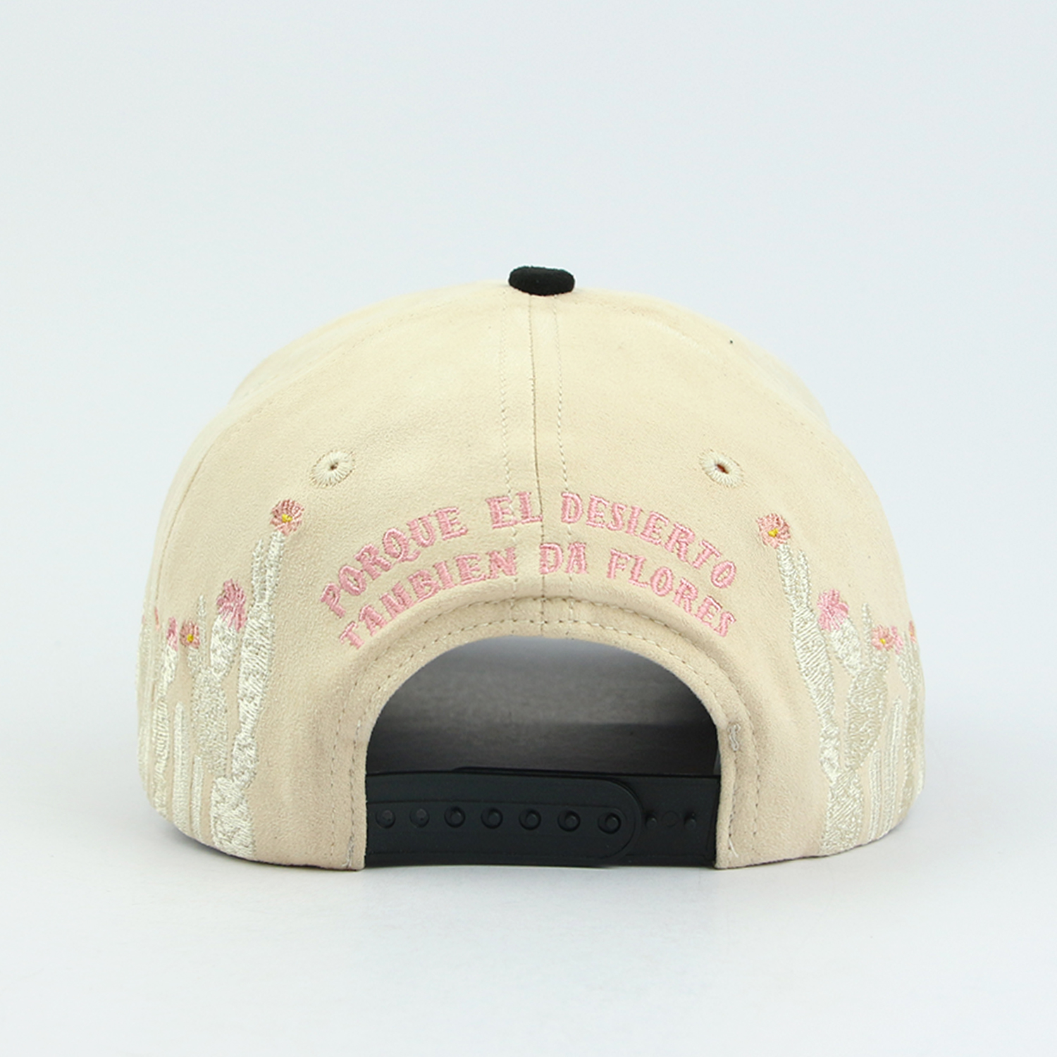 Cream and Black Two-Tone 5-Panel Baseball Cap with Pink Daughter Floral Embroidery
