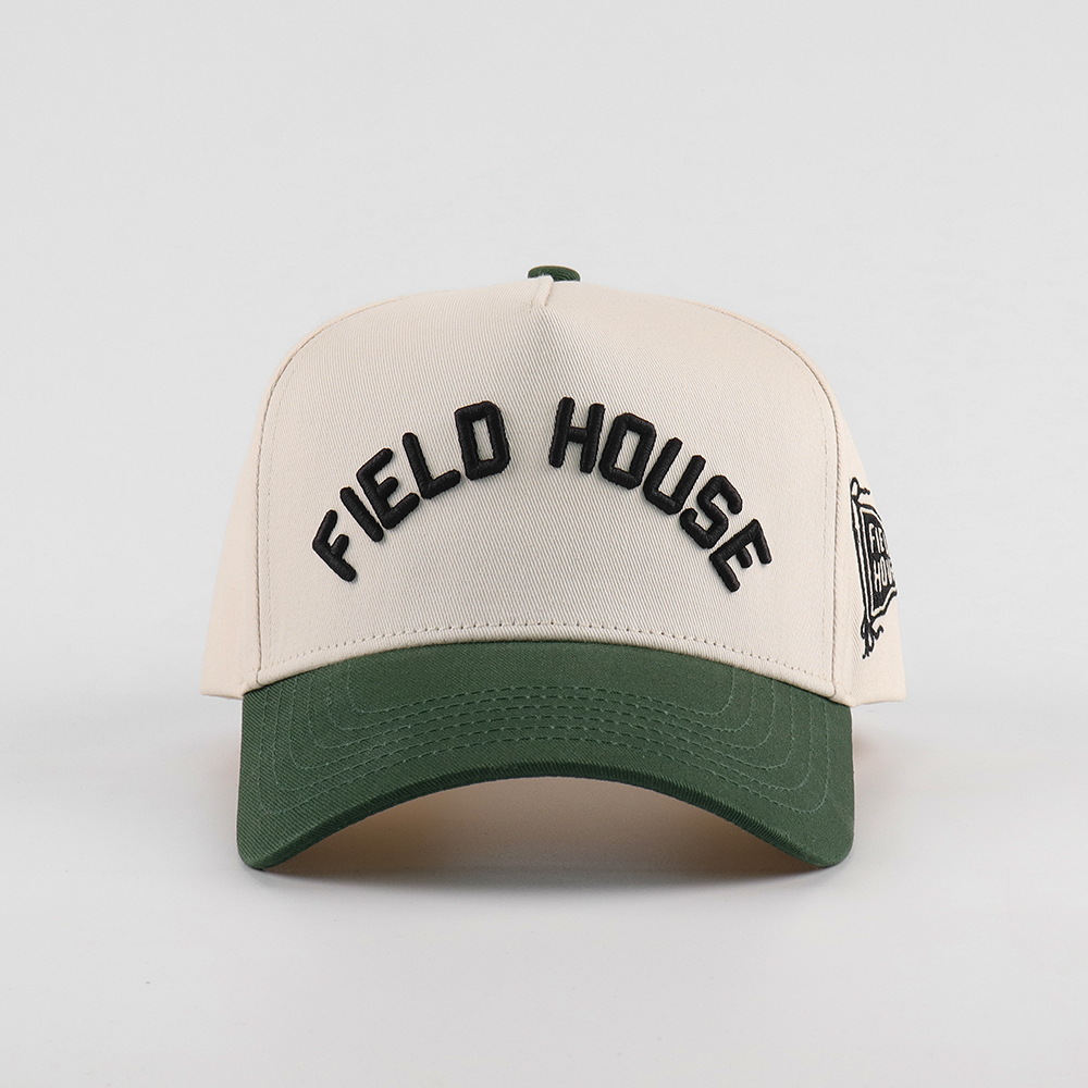 Cream Green FIELD HOUSE 3D Embroidered Curved Brim Baseball Cap