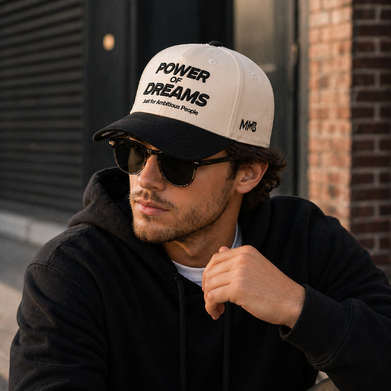 Beige Black Power of Dreams 3D Embroidered Baseball Cap