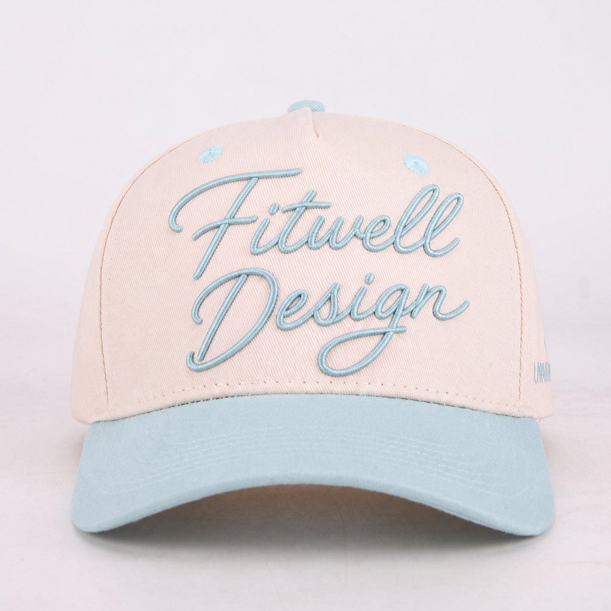 Two Tone Cotton Twill Baseball Cap with Raised Script Embroidery