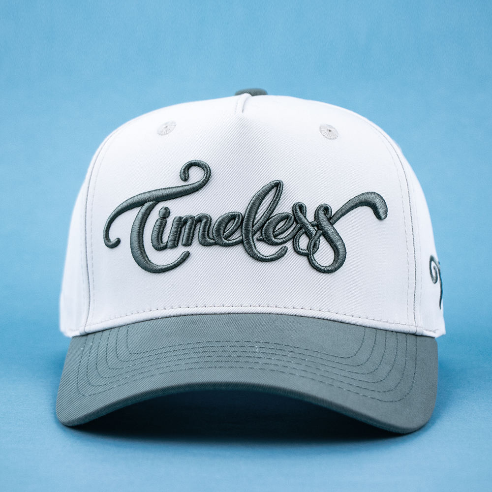 White Slate Gray Timeless Script Embroidered Curved Brim Baseball Cap