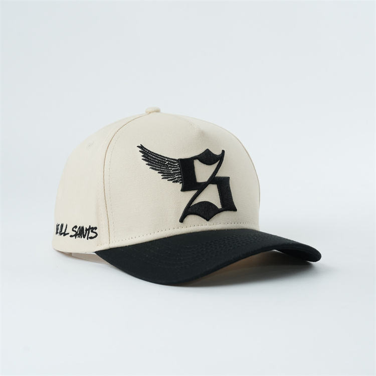 Cream and Black Two-Tone Embroidered Baseball Cap