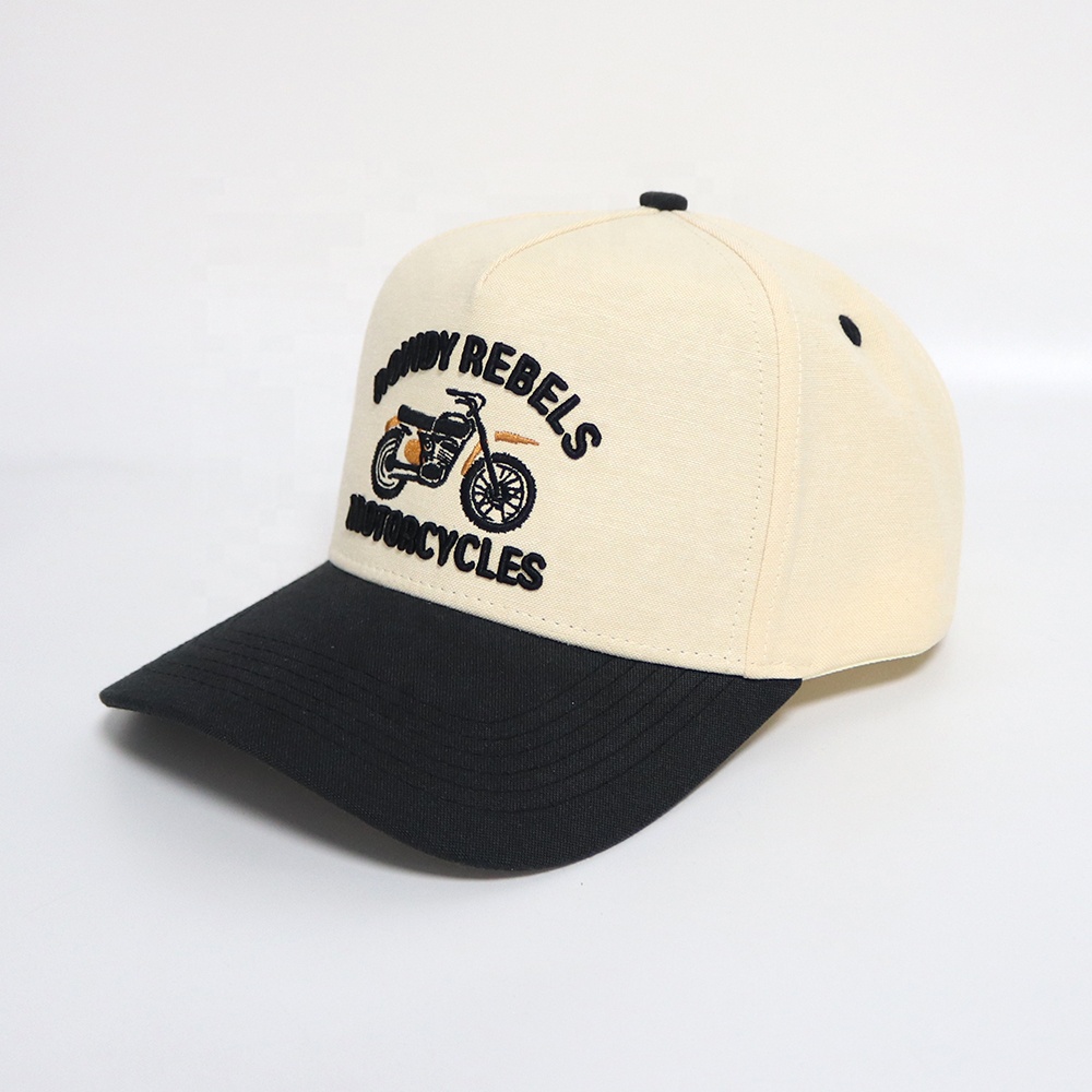 Two Tone Motorcycle Embroidered Cotton Twill Cap