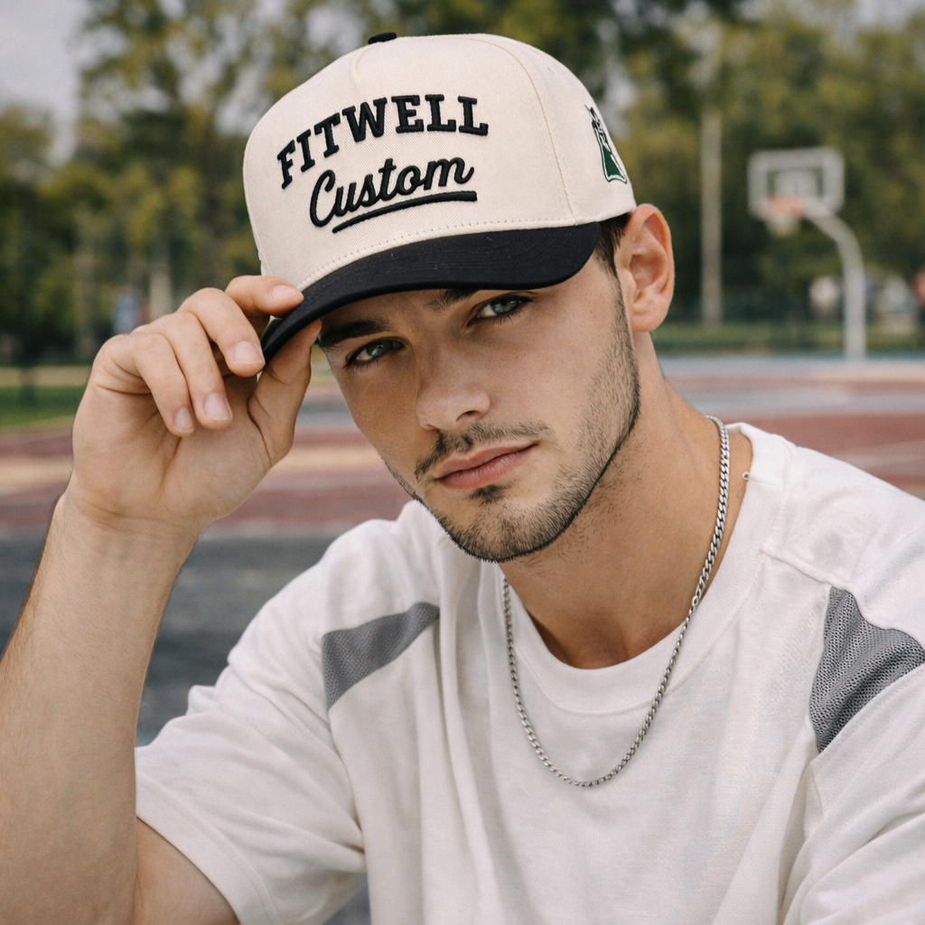 Cream and Black Two Tone Baseball Cap with REVLVN Athletics 3D Embroidery