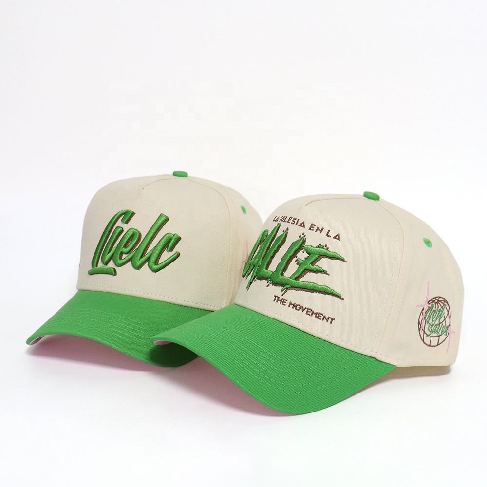 Green and Cream 3D Embroidered Script Logo Cotton Twill Baseball Cap