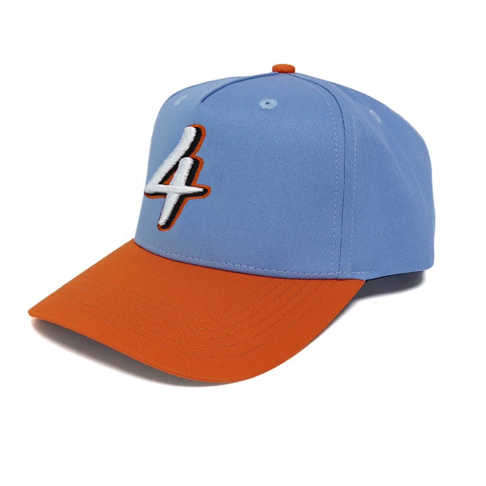 Light Blue and Orange Number 4 Embroidered Baseball Cap Adjustable Casual Hat