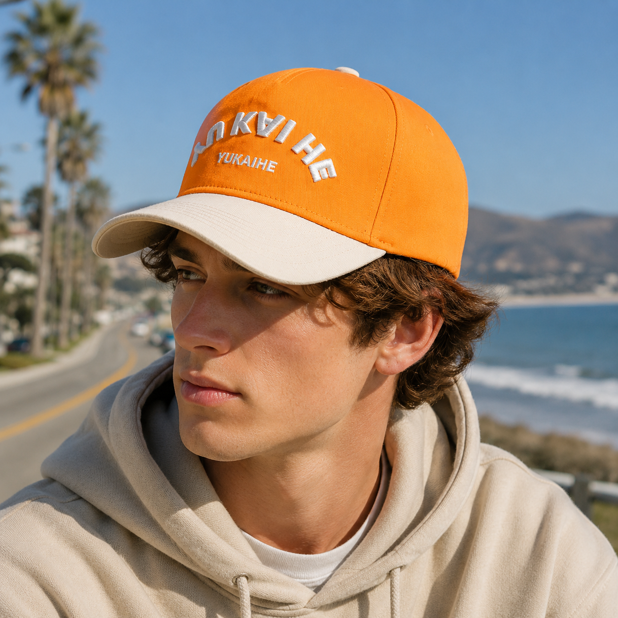 Orange Cream 3D Embroidered Curved Brim Baseball Cap