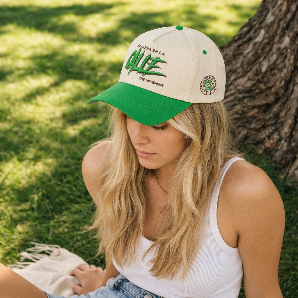 Green and Cream 3D Embroidered Script Logo Cotton Twill Baseball Cap