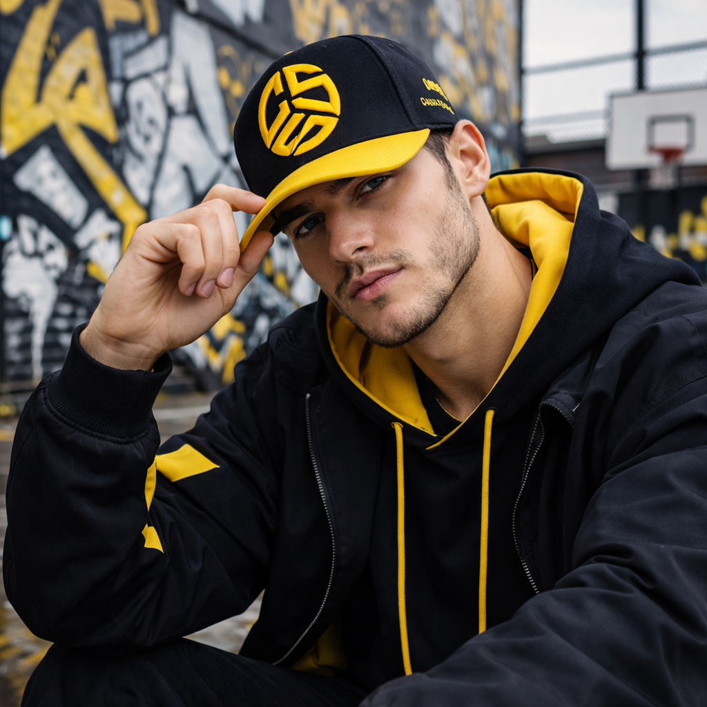 Black and Yellow 3D Logo Embroidered Baseball Cap Adjustable Casual Hat