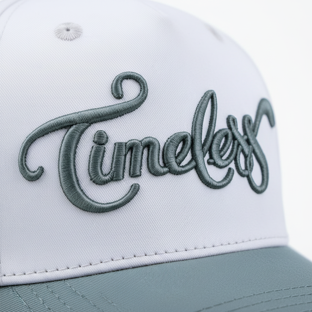 White Slate Gray Timeless Script Embroidered Curved Brim Baseball Cap