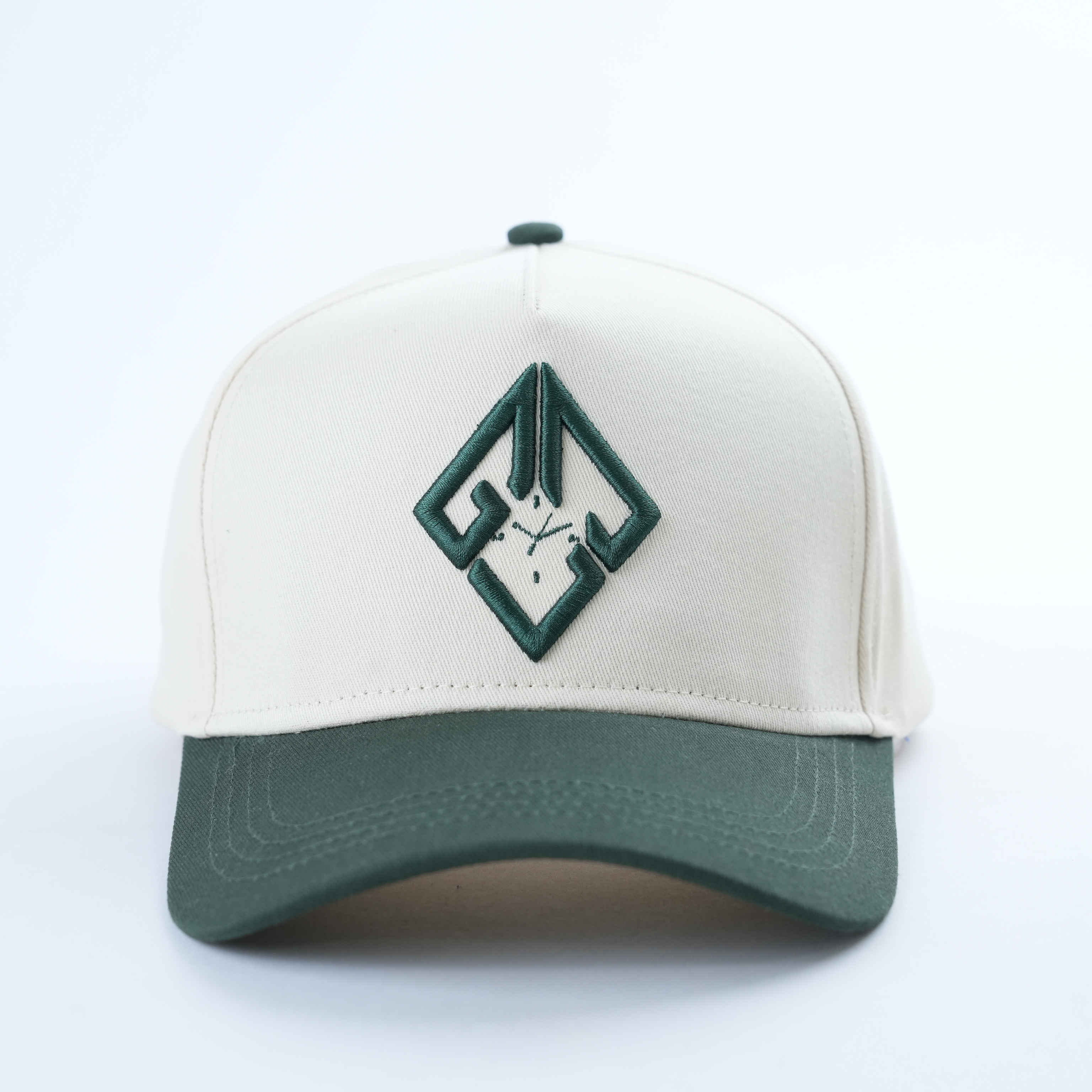 Ivory Forest Green Geometric 3D Embroidered Two Tone Baseball Cap