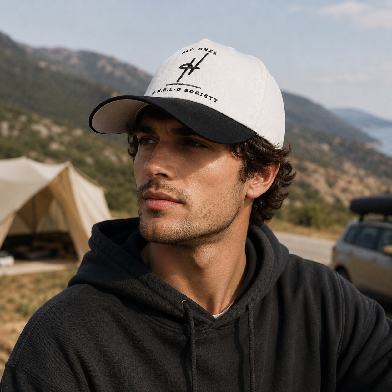 Cream and Black Two-Tone Embroidered Logo Baseball Cap