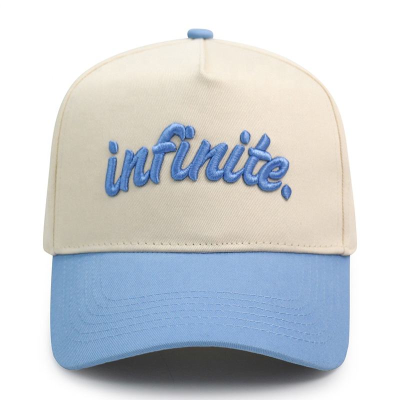 Two Tone Cotton Baseball Cap with Raised Embroidered Logo Adjustable Snapback Hat