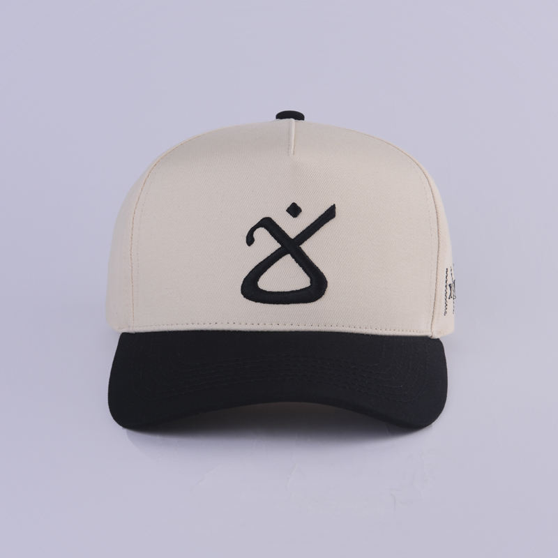 Beige Black Two Tone 3D Embroidered Cotton Twill Baseball Cap
