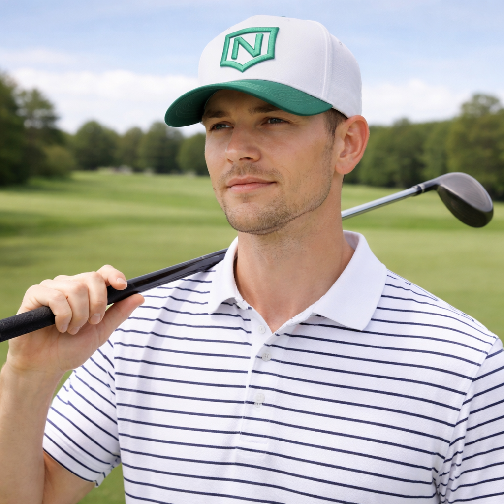 White and Green Shield Logo 5 Panel Baseball Cap Set