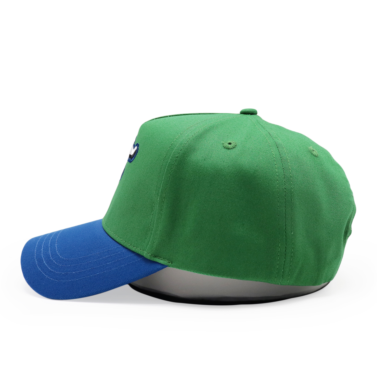 Green and Blue Five-Panel Baseball Cap with Raised Letter Embroidery