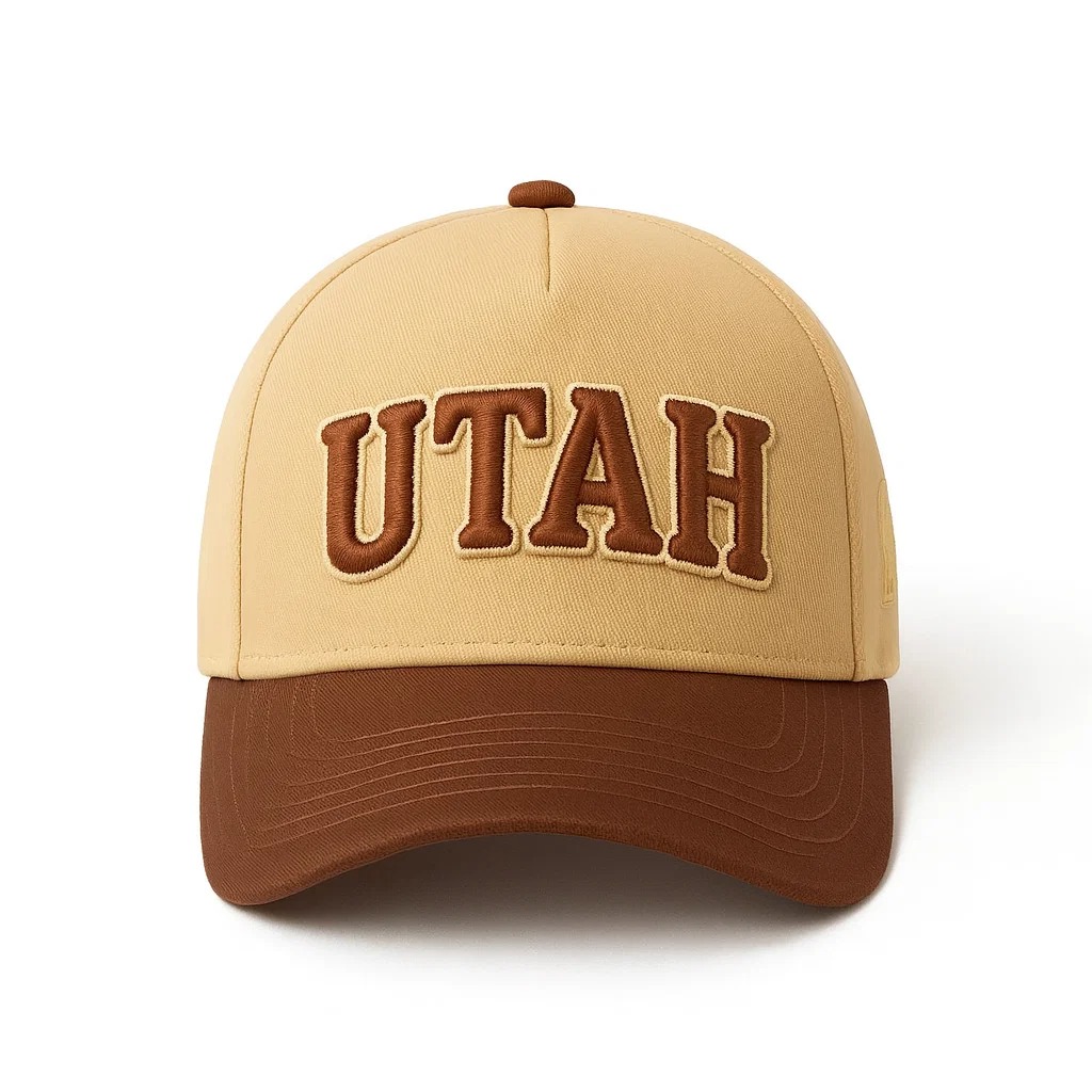 Tan and Brown Utah 3D Embroidered Five-Panel Baseball Cap