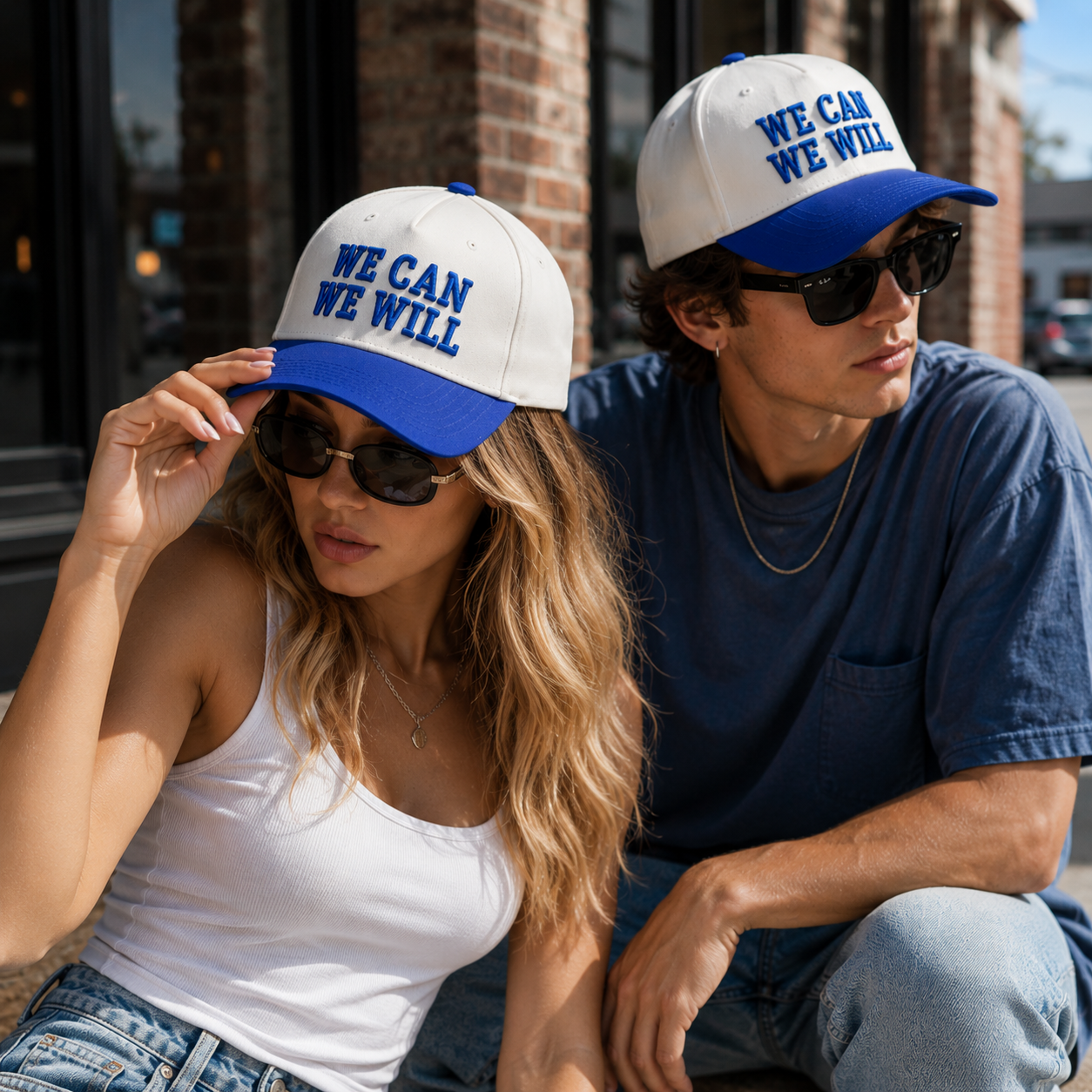 WE CAN WE WILL White Blue 3D Embroidered Baseball Cap