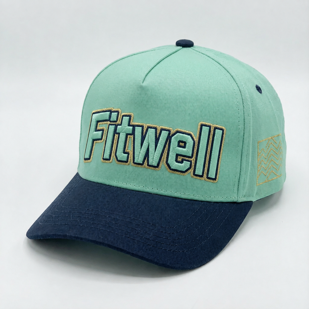 Mint Green and Navy Five-Panel Cotton Twill Cap with 3D SPRING Embroidery