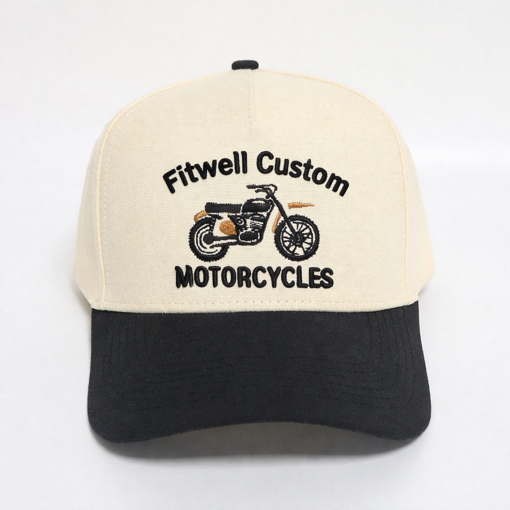 Two Tone Motorcycle Embroidered Cotton Twill Cap