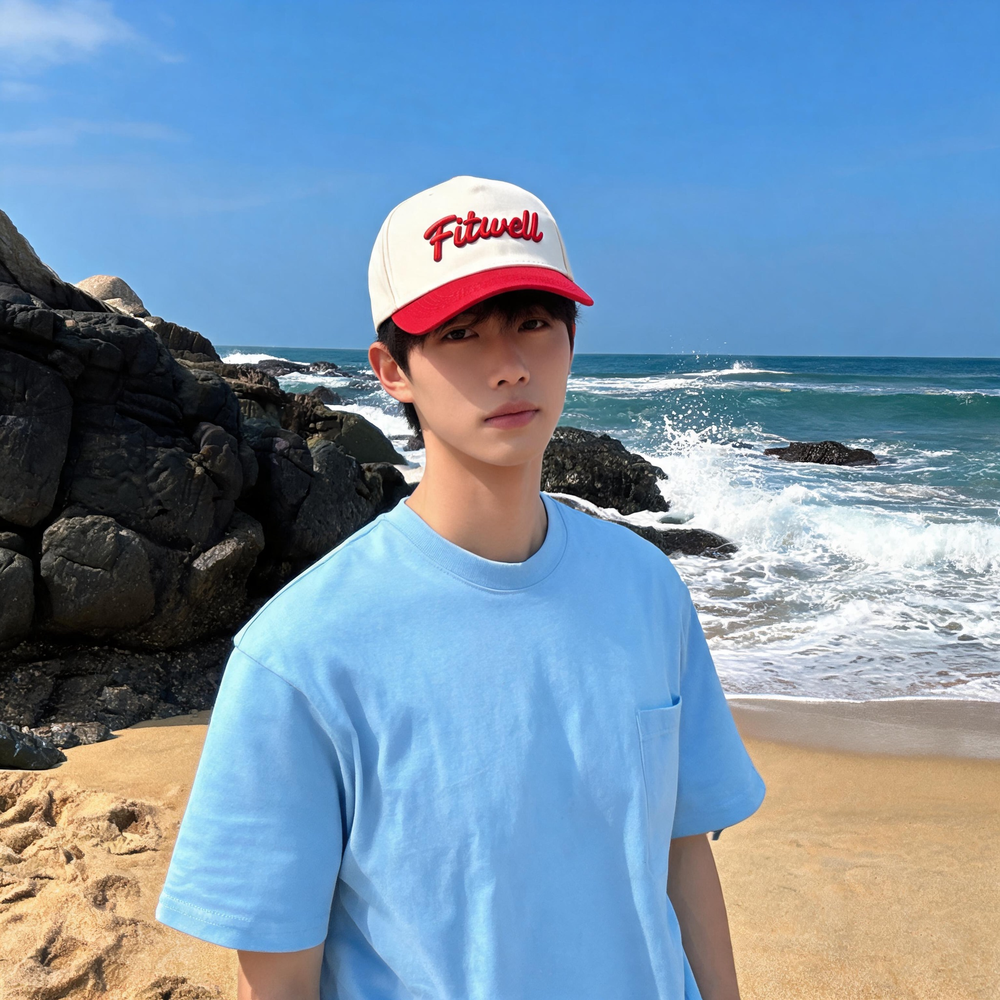 Two Tone Cotton Baseball Cap with Raised Embroidered Logo Adjustable Snapback Hat