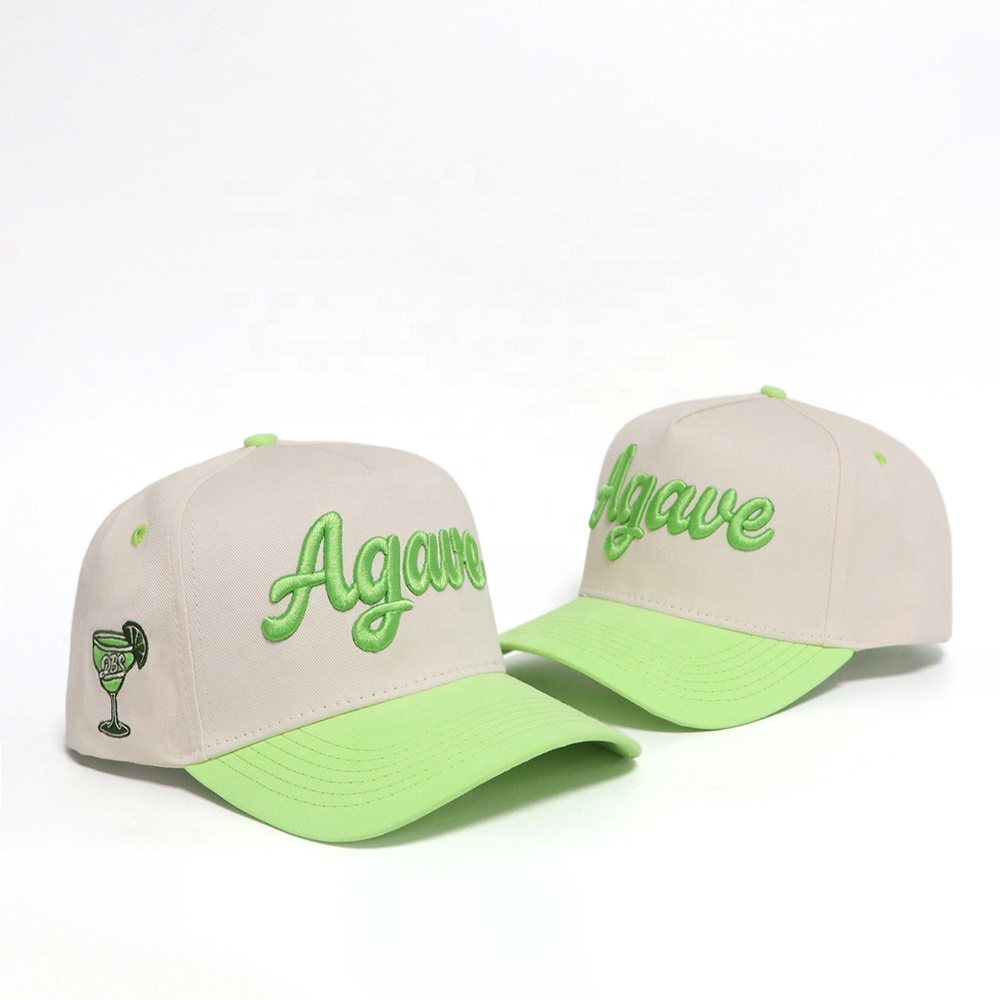 Agave 3D Embroidered Two Tone Cotton Twill 5 Panel Baseball Cap