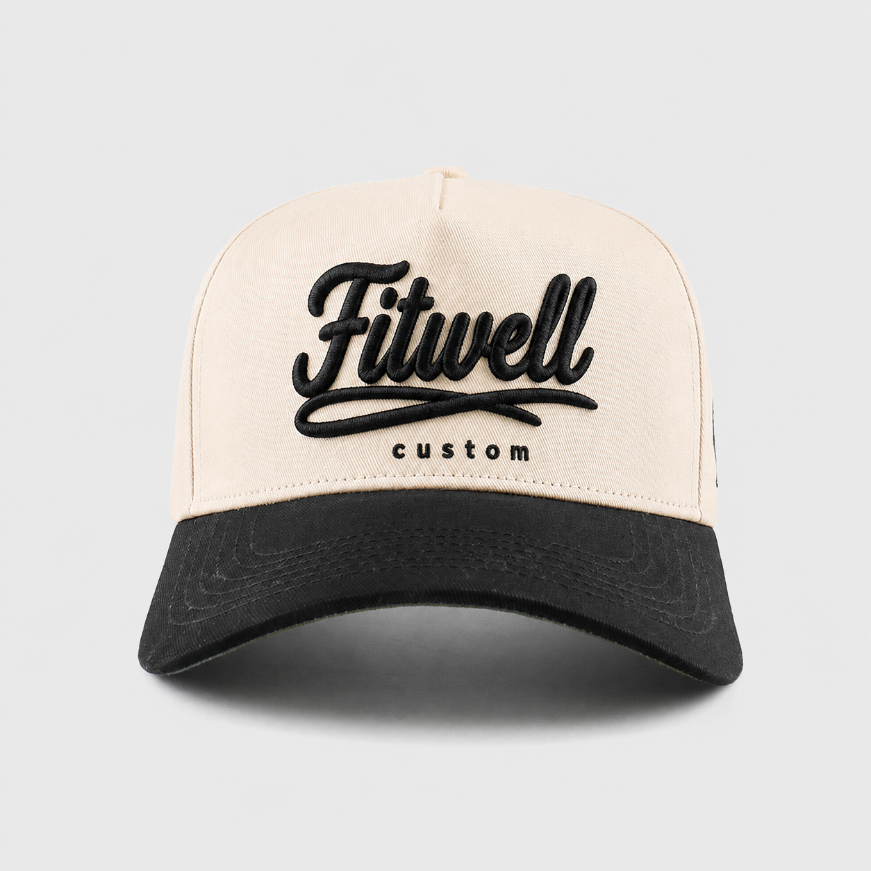 Cream Black Two Tone 3D Script Embroidered Baseball Cap