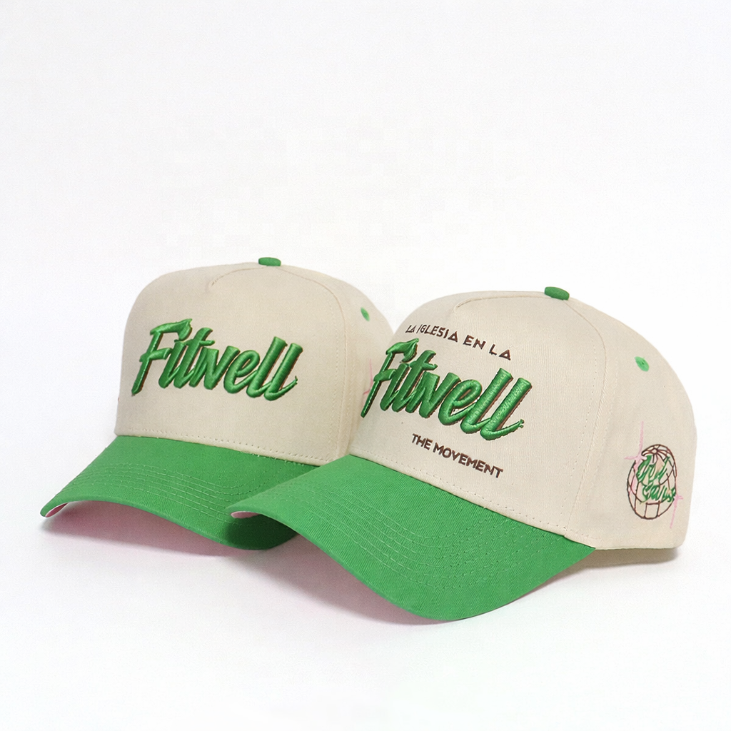 Green and Cream 3D Embroidered Script Logo Cotton Twill Baseball Cap