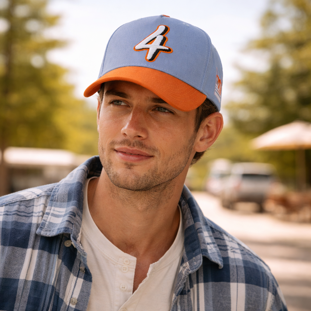 Light Blue and Orange Number 4 Embroidered Baseball Cap Adjustable Casual Hat