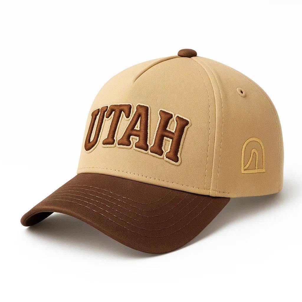 Tan and Brown Utah 3D Embroidered Five-Panel Baseball Cap