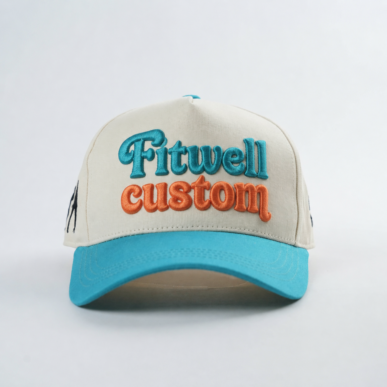 Beige and Turquoise Two-Tone 5-Panel Baseball Caps with Press Play Embroidery