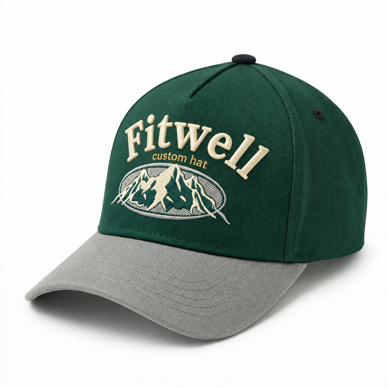 Adventures to New Mountain 3D Embroidered Green and Gray Baseball Cap
