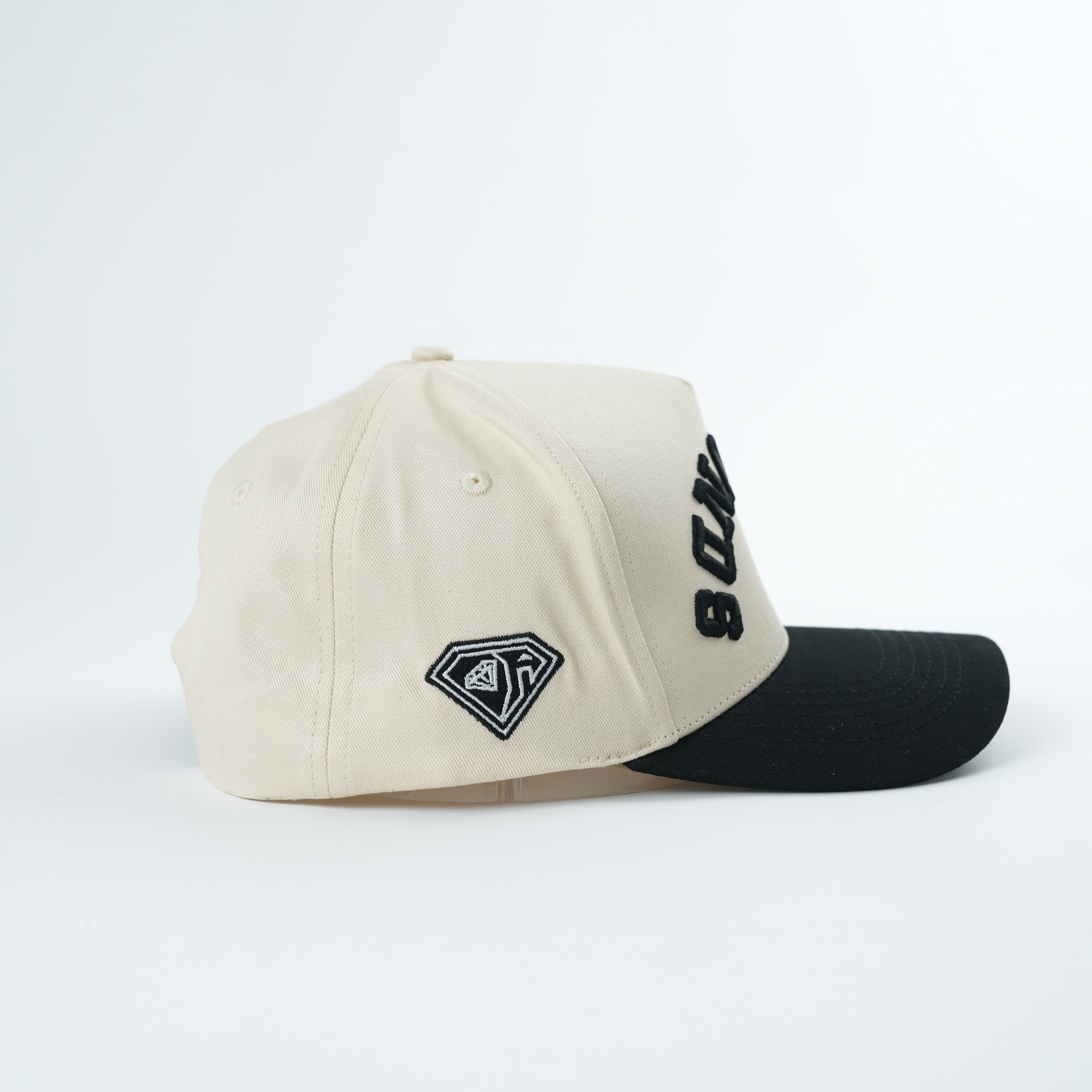 Cream Black Diamond 3D Embroidered Curved Brim Baseball Cap