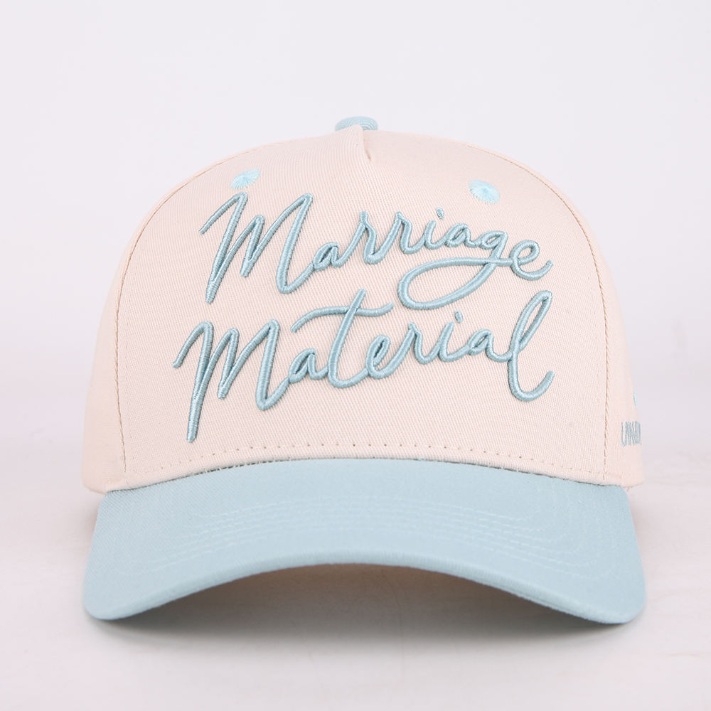Two Tone Cotton Twill Baseball Cap with Raised Script Embroidery
